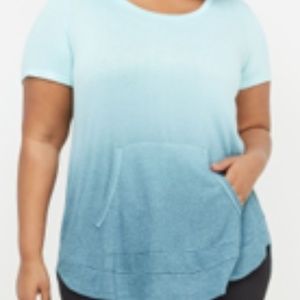 Blue Ombre Workout Top with Hood